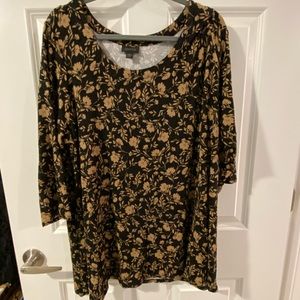 Plus size J.JILL WEAREVER SCOOP-NECK TUNIC IN BLACK SUBTLE FLORAL 2X